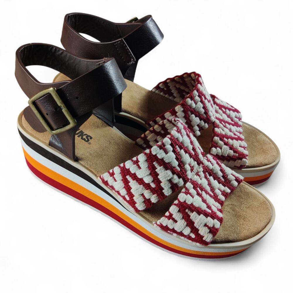 Muk Luks Platform Sandals Women's Size 9 Shoes Groovy Strappy Stripe Beach *Flaw